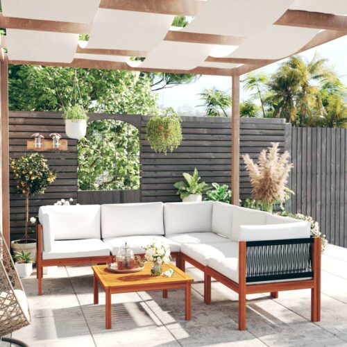 6-Piece Garden Lounge Set with Cushions Cream Acacia Wood Timber Outdoor Patio Furniture - Image 2