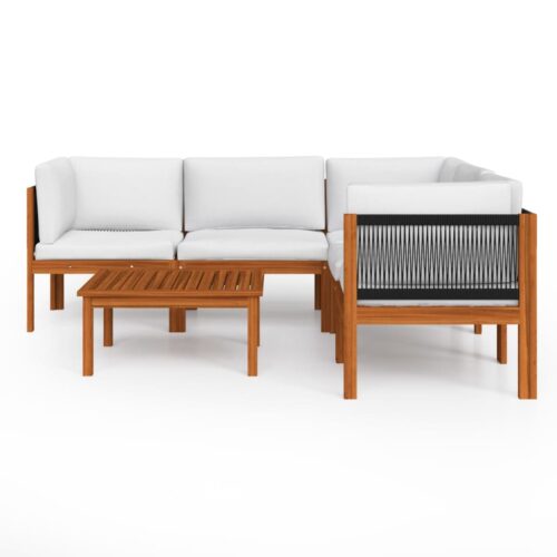6-Piece Garden Lounge Set with Cushions Cream Acacia Wood Timber Outdoor Patio Furniture - Image 3