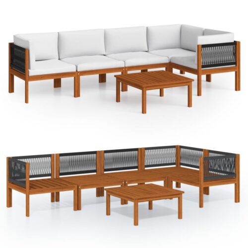 6-Piece Garden Lounge Set with Cushions Cream Acacia Wood Timber Outdoor Patio Furniture