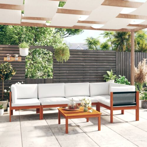 6-Piece Garden Lounge Set with Cushions Cream Acacia Wood Timber Outdoor Patio Furniture - Image 2