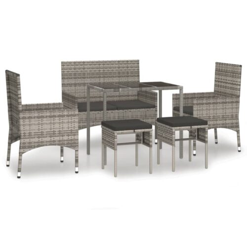 6-Piece Garden Lounge Set with Cushions Grey Poly Rattan Wicker Outdoor Patio Furniture