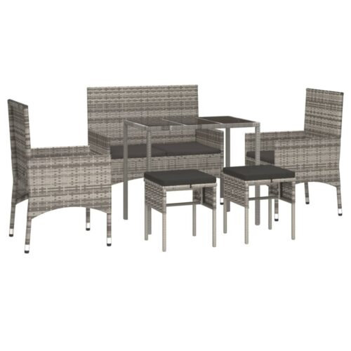 6-Piece Garden Lounge Set with Cushions Grey Poly Rattan Wicker Outdoor Patio Furniture - Image 3