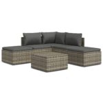 6-Piece Garden Lounge Set with Cushions Grey Poly Rattan Wicker Outdoor Patio Furniture