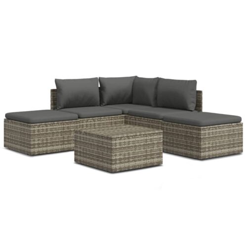 6-Piece Garden Lounge Set with Cushions Grey Poly Rattan Wicker Outdoor Patio Furniture