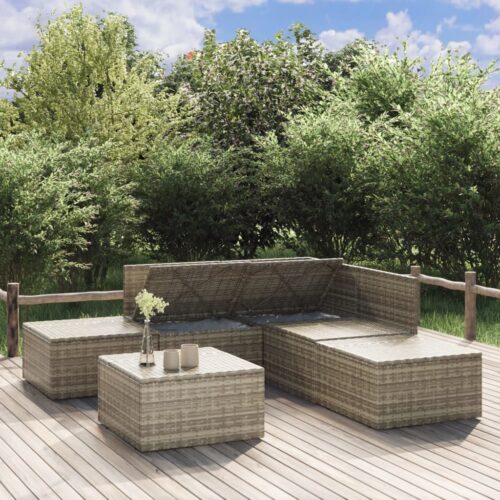 6-Piece Garden Lounge Set with Cushions Grey Poly Rattan Wicker Outdoor Patio Furniture - Image 3