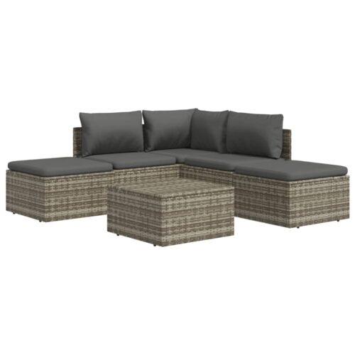 6-Piece Garden Lounge Set with Cushions Grey Poly Rattan Wicker Outdoor Patio Furniture - Image 4