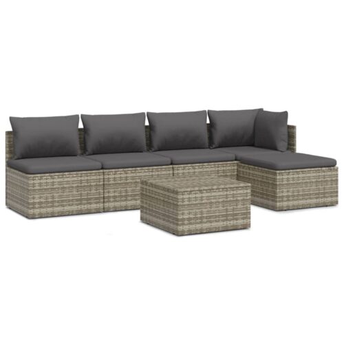 6-Piece Garden Lounge Set with Cushions Grey Poly Rattan Wicker Outdoor Patio Furniture