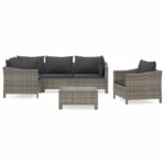 6-Piece Garden Lounge Set with Cushions Grey Poly Rattan Wicker Outdoor Patio Furniture