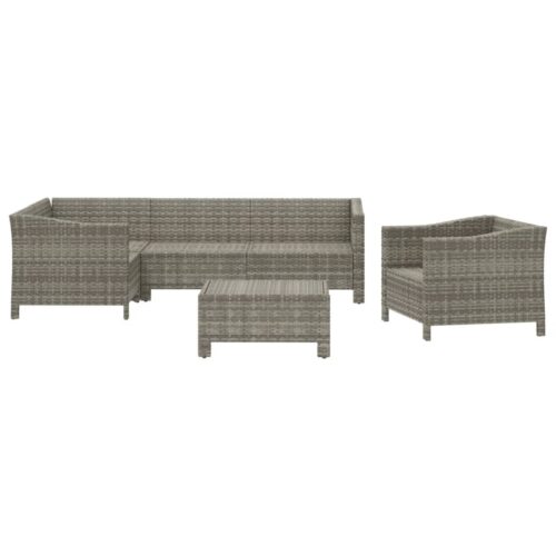 6-Piece Garden Lounge Set with Cushions Grey Poly Rattan Wicker Outdoor Patio Furniture - Image 4