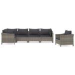 6-Piece Garden Lounge Set with Cushions Grey Poly Rattan Wicker Outdoor Patio Furniture