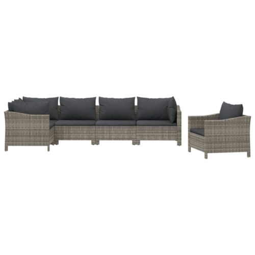 6-Piece Garden Lounge Set with Cushions Grey Poly Rattan Wicker Outdoor Patio Furniture - Image 3