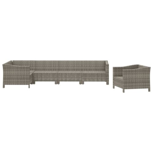 6-Piece Garden Lounge Set with Cushions Grey Poly Rattan Wicker Outdoor Patio Furniture - Image 4