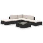 6-Piece Garden Lounge Set with Cushions Poly Rattan Wicker Outdoor Patio Furniture Black