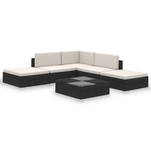 6-Piece Garden Lounge Set with Cushions Poly Rattan Wicker Outdoor Patio Furniture Black