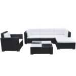 6-Piece Garden Lounge Set with Cushions Poly Rattan Wicker Outdoor Patio Furniture Black