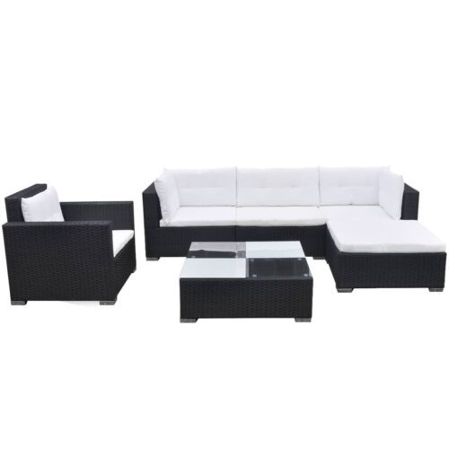 6-Piece Garden Lounge Set with Cushions Poly Rattan Wicker Outdoor Patio Furniture Black