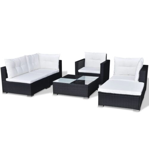 6-Piece Garden Lounge Set with Cushions Poly Rattan Wicker Outdoor Patio Furniture Black - Image 6