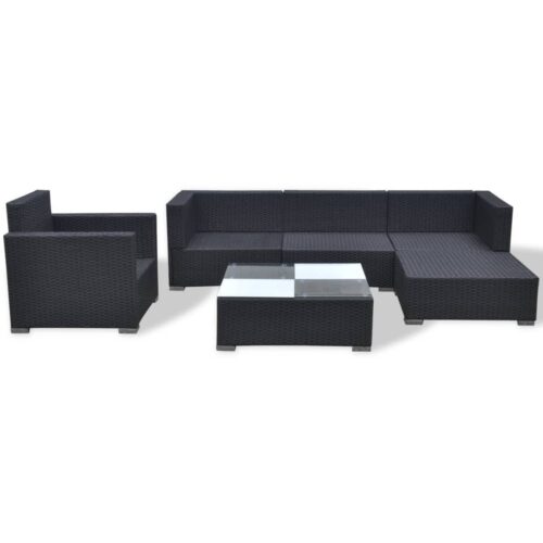 6-Piece Garden Lounge Set with Cushions Poly Rattan Wicker Outdoor Patio Furniture Black - Image 8