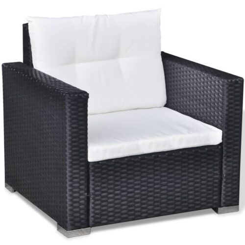 6-Piece Garden Lounge Set with Cushions Poly Rattan Wicker Outdoor Patio Furniture Black - Image 9