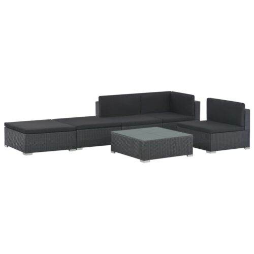 6-Piece Garden Lounge Set with Cushions Poly Rattan Wicker Outdoor Patio Furniture Black