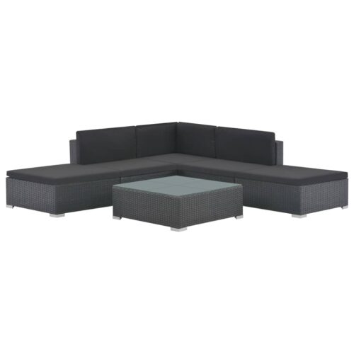 6-Piece Garden Lounge Set with Cushions Poly Rattan Wicker Outdoor Patio Furniture Black - Image 2