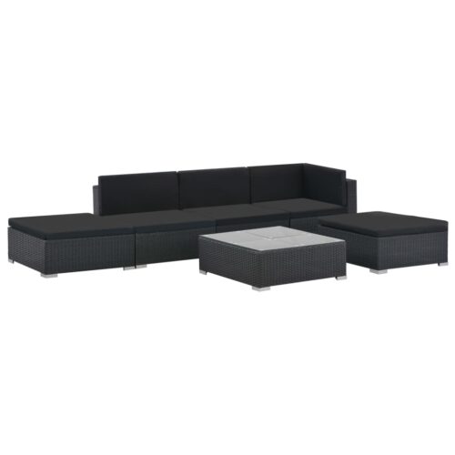 6-Piece Garden Lounge Set with Cushions Poly Rattan Wicker Outdoor Patio Furniture Black - Image 3