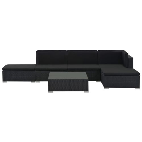 6-Piece Garden Lounge Set with Cushions Poly Rattan Wicker Outdoor Patio Furniture Black - Image 4