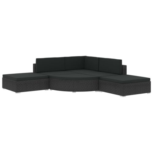 6-Piece Garden Lounge Set with Cushions Poly Rattan Wicker Outdoor Patio Furniture Black