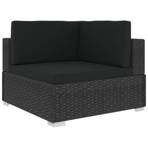6-Piece Garden Lounge Set with Cushions Poly Rattan Wicker Outdoor Patio Furniture Black - Image 5