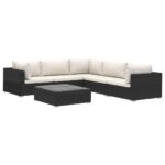 6-Piece Garden Lounge Set with Cushions Poly Rattan Wicker Outdoor Patio Furniture Black