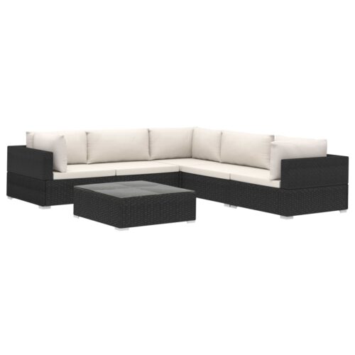 6-Piece Garden Lounge Set with Cushions Poly Rattan Wicker Outdoor Patio Furniture Black