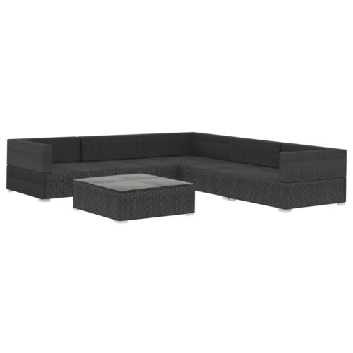 6-Piece Garden Lounge Set with Cushions Poly Rattan Wicker Outdoor Patio Furniture Black - Image 4