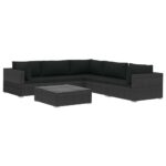 6-Piece Garden Lounge Set with Cushions Poly Rattan Wicker Outdoor Patio Furniture Black