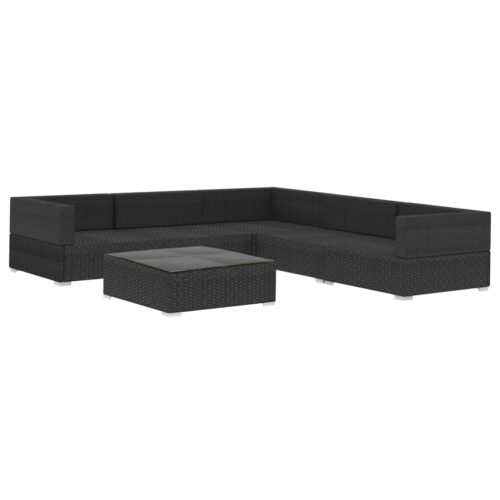 6-Piece Garden Lounge Set with Cushions Poly Rattan Wicker Outdoor Patio Furniture Black - Image 2