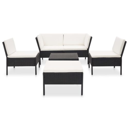 6-Piece Garden Lounge Set with Cushions Poly Rattan Wicker Outdoor Patio Furniture Black