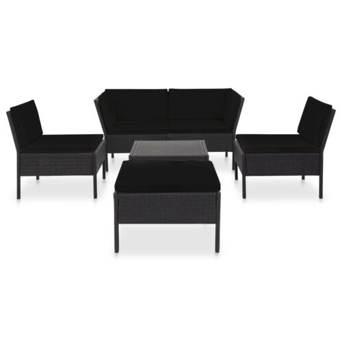 6-Piece Garden Lounge Set with Cushions Poly Rattan Wicker Outdoor Patio Furniture Black - Image 2