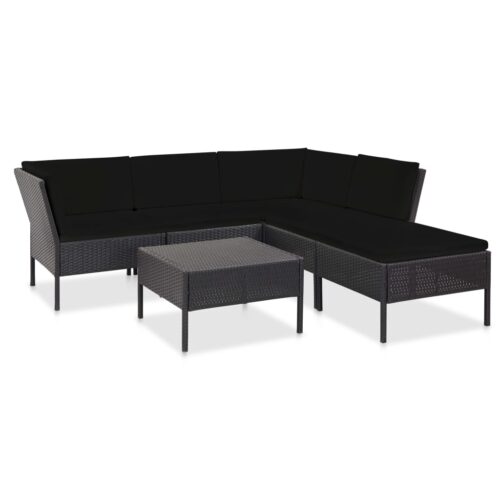 6-Piece Garden Lounge Set with Cushions Poly Rattan Wicker Outdoor Patio Furniture Black