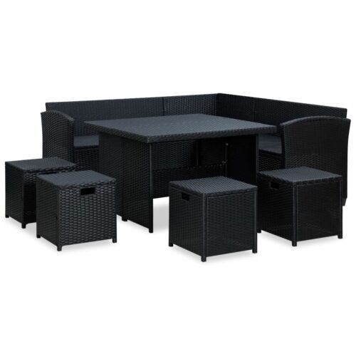 6-Piece Garden Lounge Set with Cushions Poly Rattan Wicker Outdoor Patio Furniture Black - Image 4