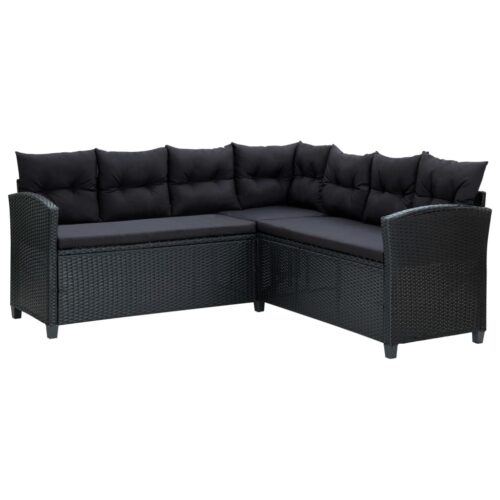 6-Piece Garden Lounge Set with Cushions Poly Rattan Wicker Outdoor Patio Furniture Black - Image 5