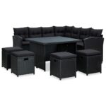 6-Piece Garden Lounge Set with Cushions Poly Rattan Wicker Outdoor Patio Furniture Black