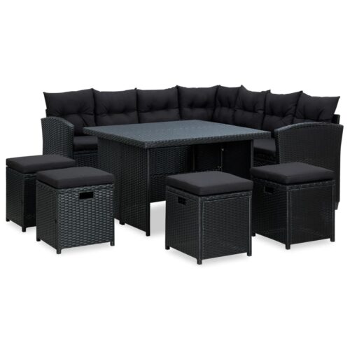 6-Piece Garden Lounge Set with Cushions Poly Rattan Wicker Outdoor Patio Furniture Black