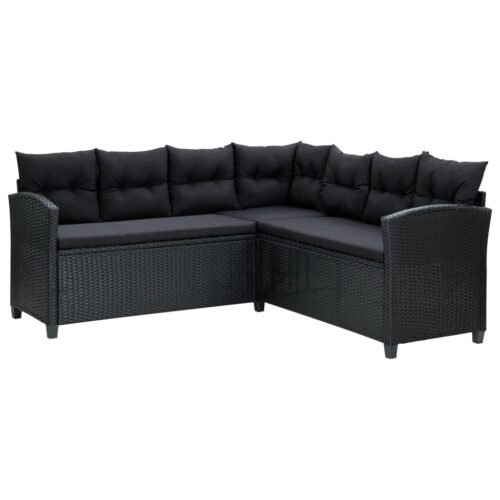6-Piece Garden Lounge Set with Cushions Poly Rattan Wicker Outdoor Patio Furniture Black - Image 3