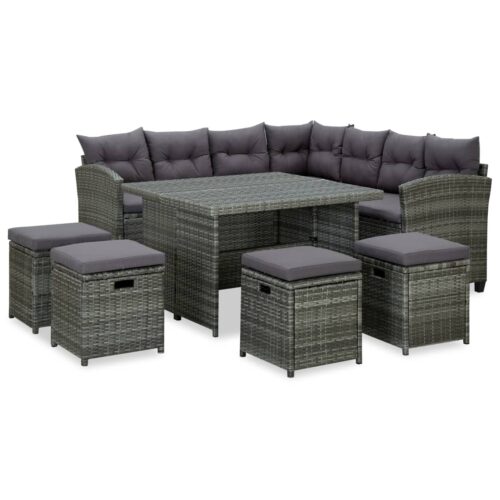 6-Piece Garden Lounge Set with Cushions Poly Rattan Wicker Outdoor Patio Furniture Black