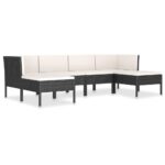 6-Piece Garden Lounge Set with Cushions Poly Rattan Wicker Outdoor Patio Furniture Black