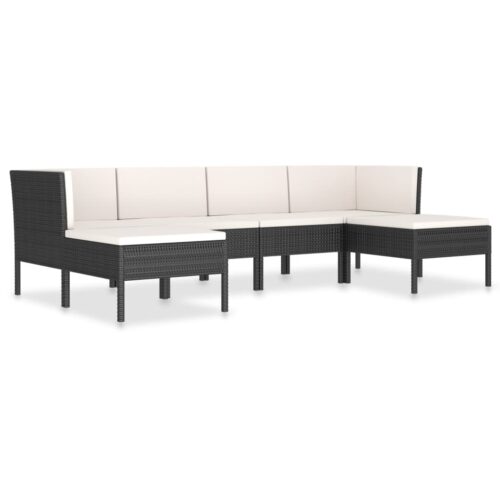 6-Piece Garden Lounge Set with Cushions Poly Rattan Wicker Outdoor Patio Furniture Black
