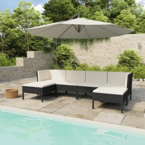 6-Piece Garden Lounge Set with Cushions Poly Rattan Wicker Outdoor Patio Furniture Black - Image 3