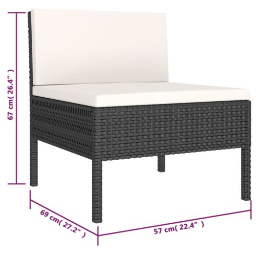 6-Piece Garden Lounge Set with Cushions Poly Rattan Wicker Outdoor Patio Furniture Black - Image 8