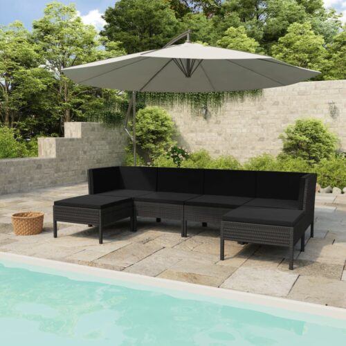 6-Piece Garden Lounge Set with Cushions Poly Rattan Wicker Outdoor Patio Furniture Black - Image 3