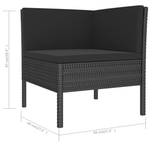 6-Piece Garden Lounge Set with Cushions Poly Rattan Wicker Outdoor Patio Furniture Black - Image 7