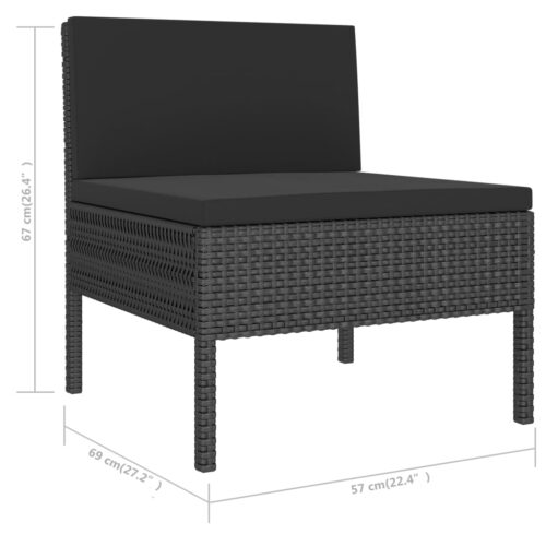 6-Piece Garden Lounge Set with Cushions Poly Rattan Wicker Outdoor Patio Furniture Black - Image 8